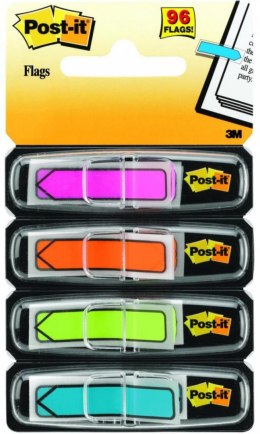Zakładki indeksujące POST-IT (684-ARR4), PP, 12x43mm, strzałka, 4x24 kart., mix kolorów neonowy