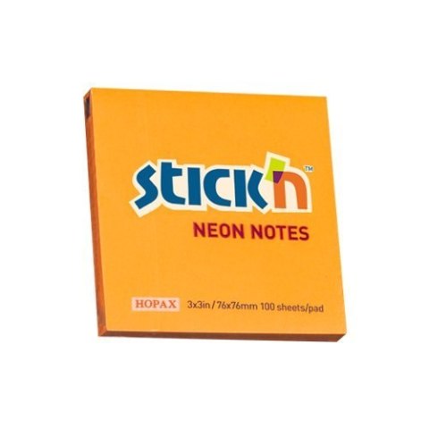 Bloczek STICK"N 76x76mm pomarańczowy neonowy 100k 21164 STICK"N