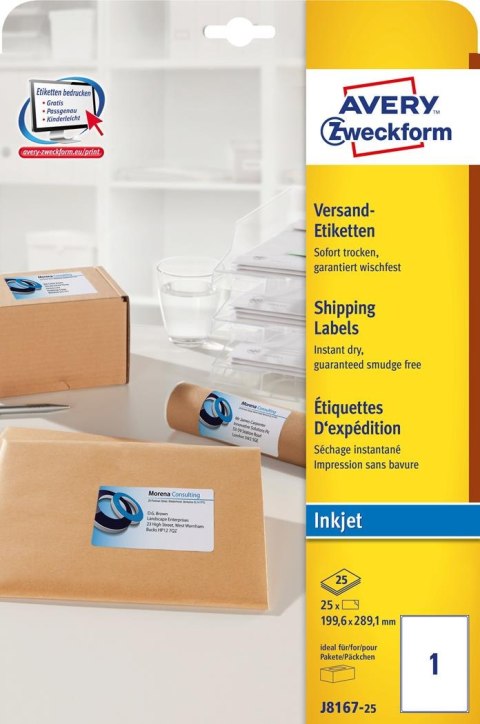 Etykiety wysyłkowe J8167-25 199,6 x 289,1 25ark. białe Avery Zweckform