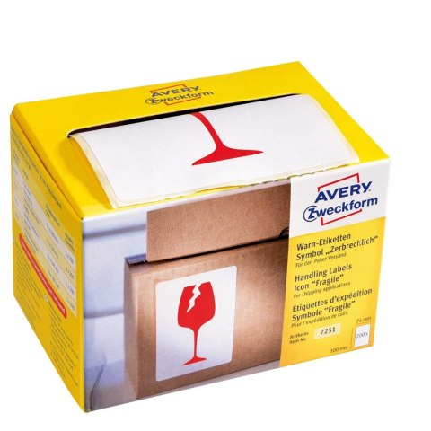 Etykiety "Ostrożnie szkło" 7251 74 x 100 w rolce Ostrzegawcze etykiety wysyłkowe Avery Zweckform