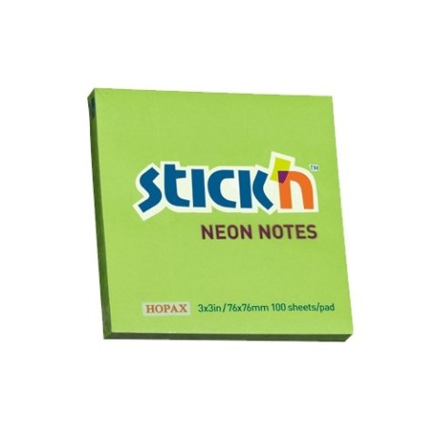 Bloczek STICK"N 76x76mm zielony neonowy 100k 21167 STICK"N