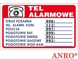 Tabliczka TELEFONY ALARMOWE ZZ-94P 150x200 ANPRO