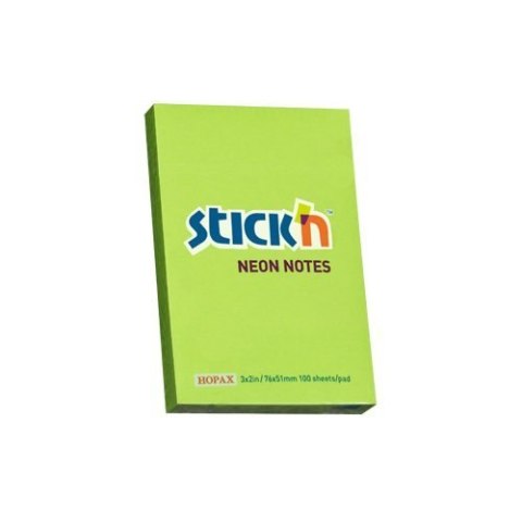 Bloczek STICK"N 76x51mm zielony neon 100k 21163 STICK"N