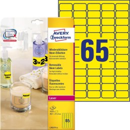Etykiety żółte neonowe L7651Y-25 38,1x21,2 25ark Usuwalne Avery Zweckform