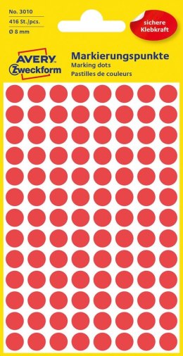 Kółka do zaznaczania kolorowe, 416 etyk./op., Q8 mm, czerwone Avery Zweckform, 3010
