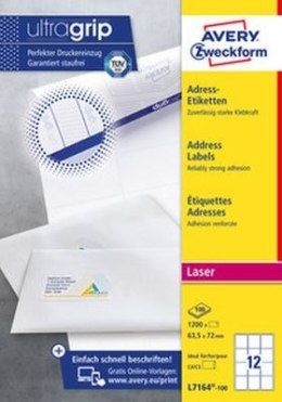 Etykiety adresowe białe, A4, 40 ark./op., 99,1 x 38,1 mm, białe, AVERY ZWECKFORM UltraGrip, L7163-40