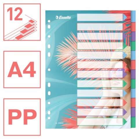 Przekładki Colour"Breeze PP A4, 12 przekładek Esselte 628501