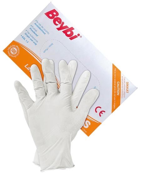 Rękawice lateksowe S białe (100) BEYBI RLAT-BEYBI W S Normy EN455
