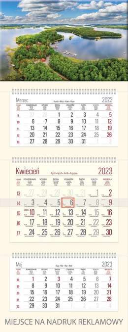 Kalendarz Trójdzielny z główką (T09) MAZURY - krem 2023