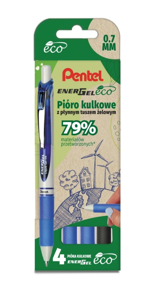 Pióro kulkowe ENERGEL ECO kpl.4 szt. BL77E-ST4ACCCPL PENTEL