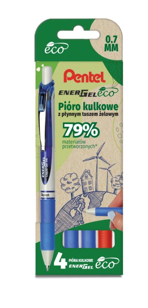 Pióro kulkowe ENERGEL ECO kpl.4 szt. BL77E-ST4BCCCPL PENTEL