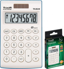 Kalkulator TOOR TR-252-W BIAŁY, 8 pozycyjny, podwójne zasilanie 120-1418
