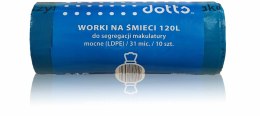 Worki na śmieci 120l 10szt., DOTTS, do segregacji makulatury, mocne (LDPE), 31mic., niebieskie