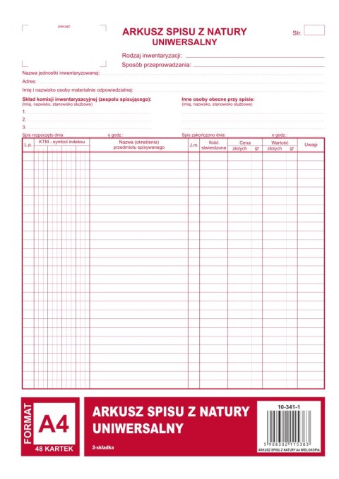 Arkusz spisu z natury A4, 48 kartek wielokopia 10-341-1 DOTTS