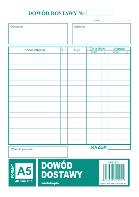 Dowód dostawy A5, 80 kartek wielokopia, 10-315-3 DOTTS