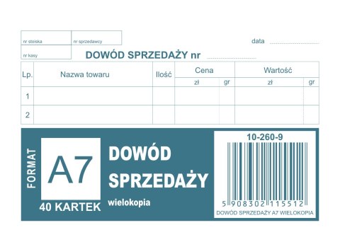 Dowód sprzedaży A7, 80 kartek wielokopia, 10-260-9 DOTTS
