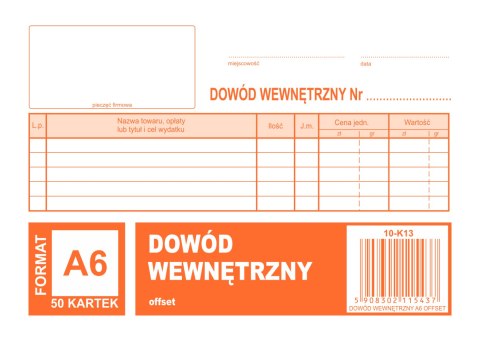 Dowód wewnetrzny A6, 50 kartek offset, 10-K13 DOTTS