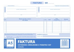 Faktura czynności zwolnione z podatku A5, 80 kartek (1+1), 10-198-3E DOTTS