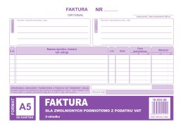 Faktura dla podatników zwolnionych z VAT A5, (o+1k) 80 kartek, 10-203-3E DOTTS
