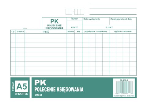 Polecenie księgowania PK A5, 80 kartek offset, 10-439-3 DOTTS