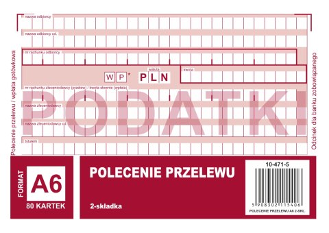 Polecenie przelewu 2 odcinkowe A6, 80 kartek 10-471-5 DOTTS