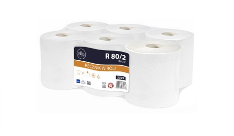 Ręcznik w roli ELLIS (6 rolek) 80m 2 warstwy celuloza biały R80/2 3025