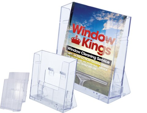 Stojak na ulotki A4, jedna kieszeń, BALUT plastikowy, transparentny