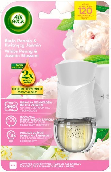 AIR WICK odświeżacz Elektryczny Biała Peonia , Kwitnący Jaśmin komplet 19 ml 18116