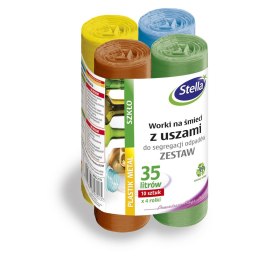 Worki z uszami STELLA, do segregacji odpadów, zestaw, 35 l, 4x10 szt., mix, 032174